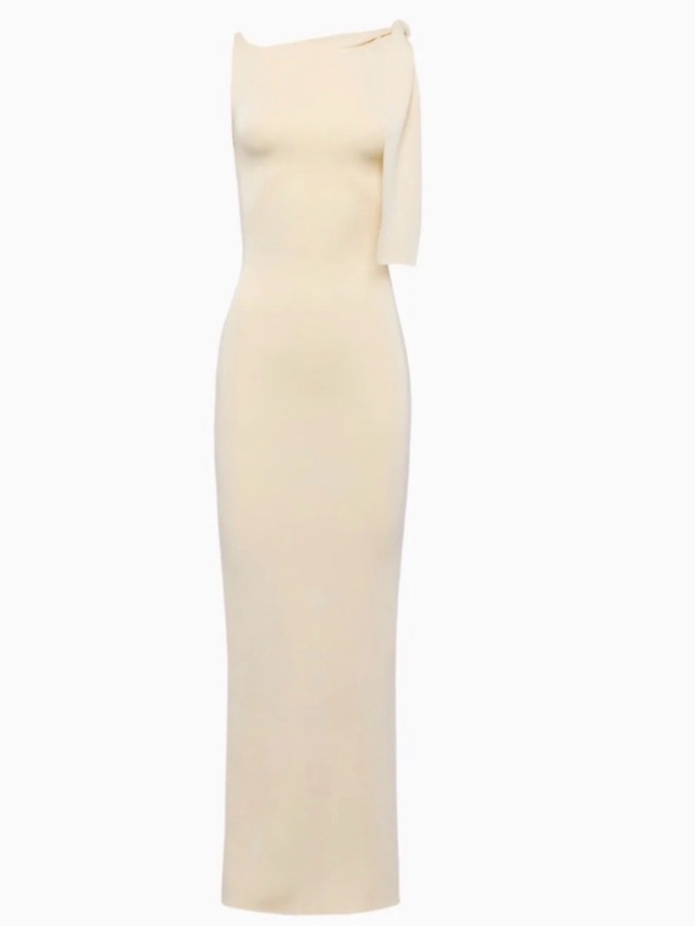 Khy Sueded Stretch Knotted Asymmetric One-Shoulder Cream Maxi Dress SOLD OUT
